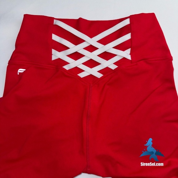 1084 Fabletics Powerhold High Waisted 7/8 Leggings - Size XS - Red w/White Laces - Picture 8 of 15